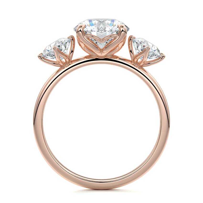 Rose gold Round Diamond Three-Stone Ring with Round Side Stones
