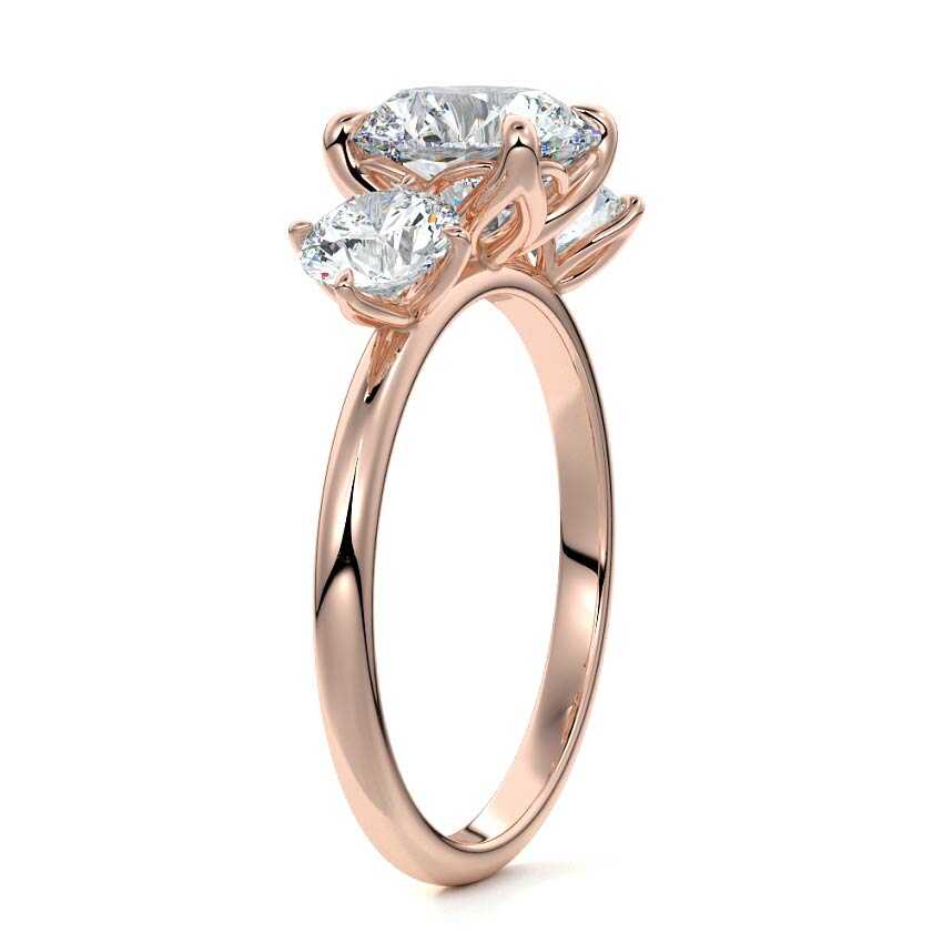 Rose gold Round Diamond Three-Stone Ring with Round Side Stones