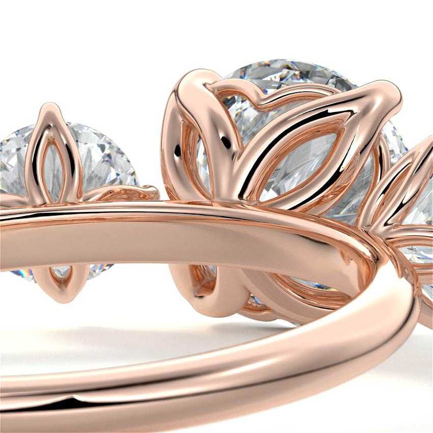 Rose gold Round Diamond Three-Stone Ring with Round Side Stones