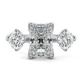 Silver Radiant Diamond Three-Stone Ring with Round Side Stones