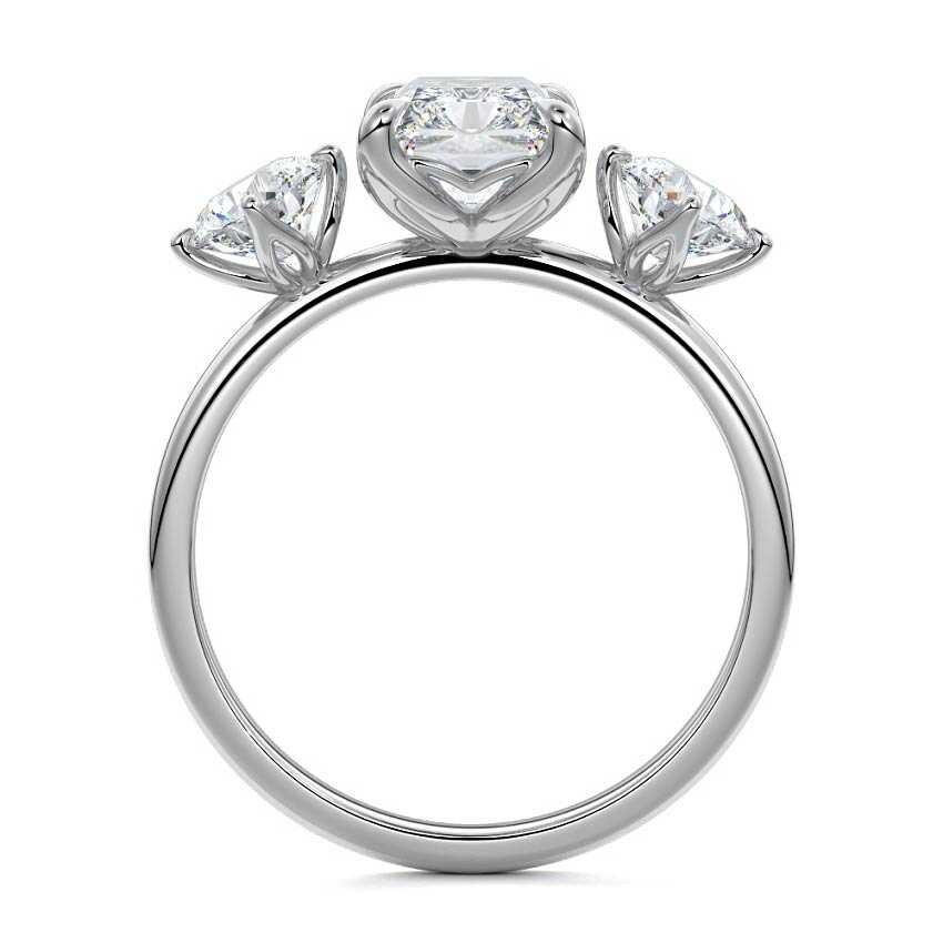 Silver Radiant Diamond Three-Stone Ring with Round Side Stones