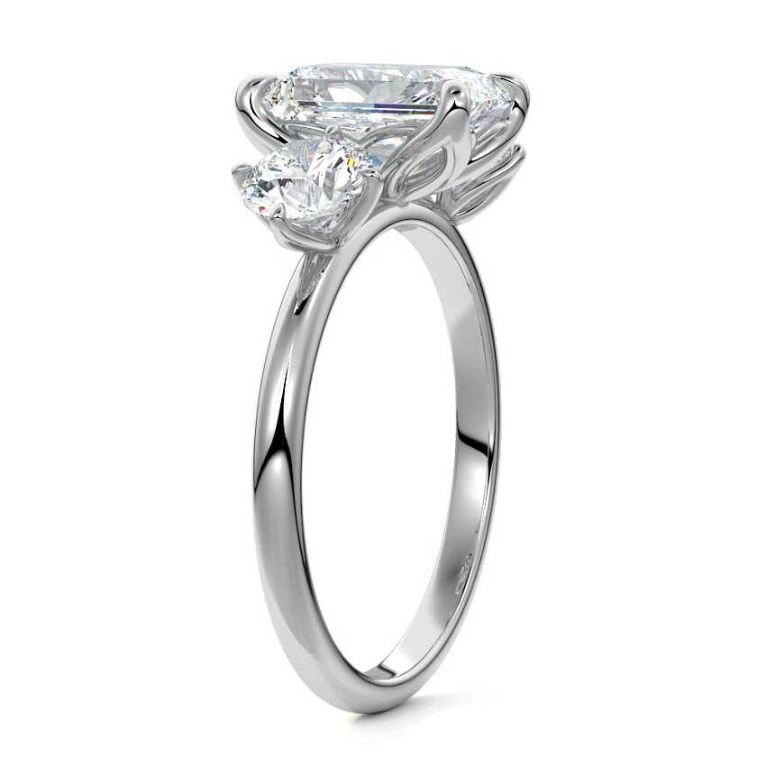 Silver Radiant Diamond Three-Stone Ring with Round Side Stones