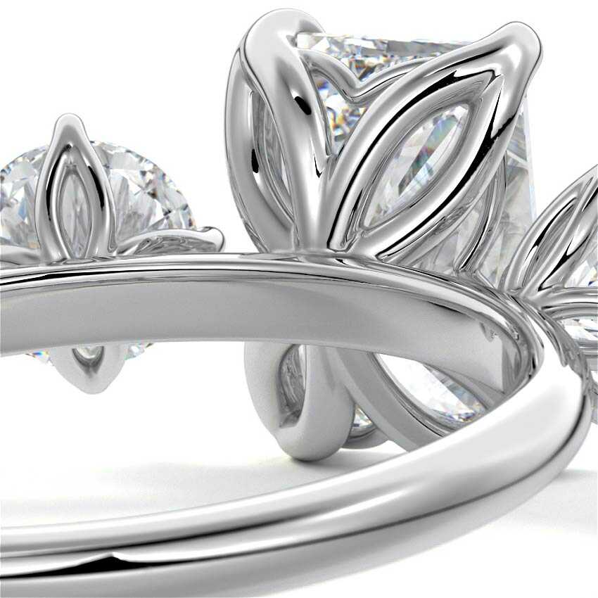Silver Radiant Diamond Three-Stone Ring with Round Side Stones
