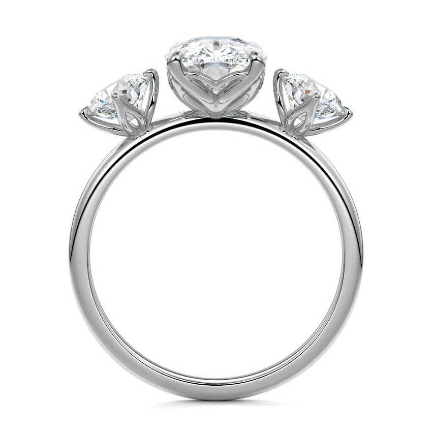 Silver Cushion Diamond Three-Stone Ring with Round Side Stones