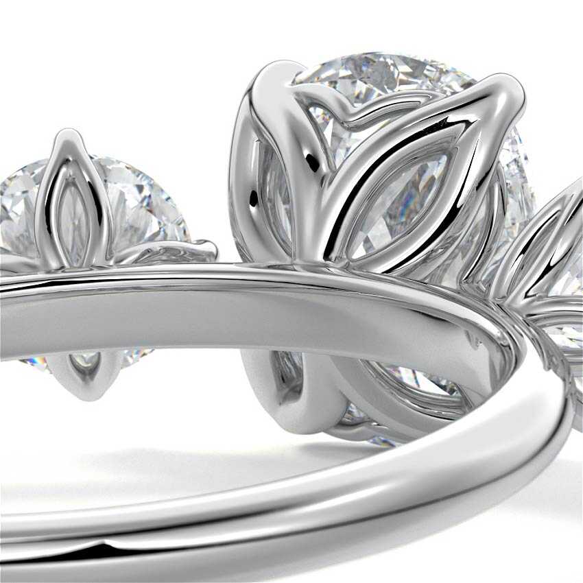 Silver Cushion Diamond Three-Stone Ring with Round Side Stones