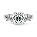 Platinum Round Diamond Side Stone Ring with Cluster Marquise and Round Accents