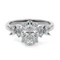 Platinum Oval Diamond Side Stone Ring with Cluster Marquise and Round Accents