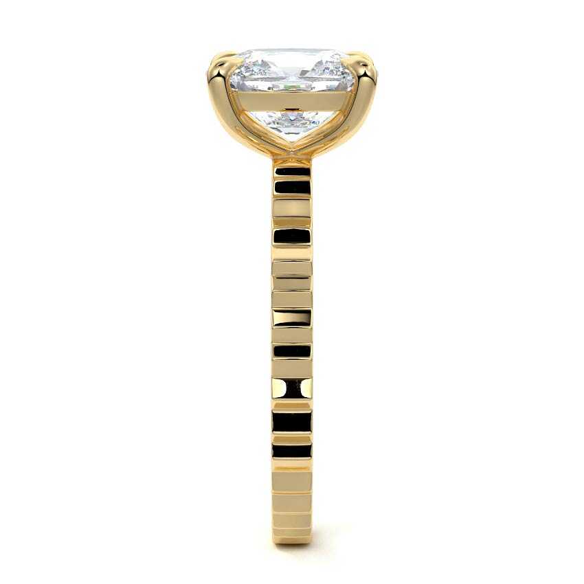 Yellow gold Cushion Diamond Solitaire Engagement Ring with Textured Band