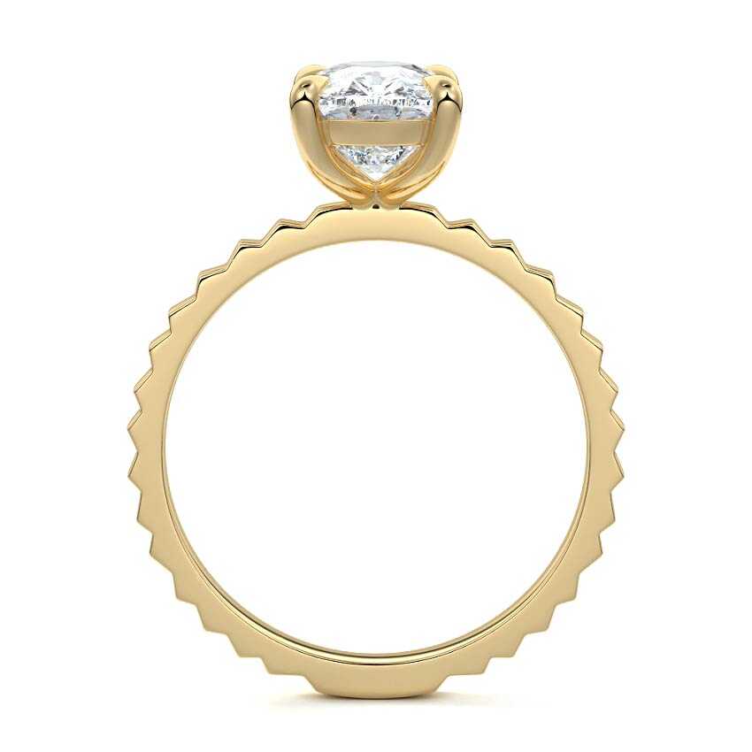 Yellow gold Cushion Diamond Solitaire Engagement Ring with Textured Band
