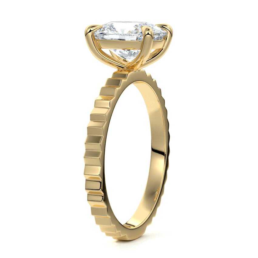 Yellow gold Cushion Diamond Solitaire Engagement Ring with Textured Band