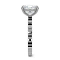 Silver Cushion Diamond Solitaire Engagement Ring with Textured Band 