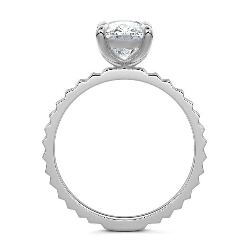 Silver Cushion Diamond Solitaire Engagement Ring with Textured Band