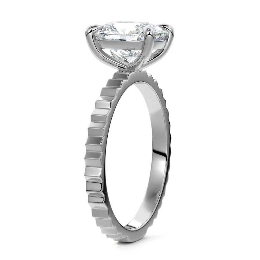 Silver Cushion Diamond Solitaire Engagement Ring with Textured Band