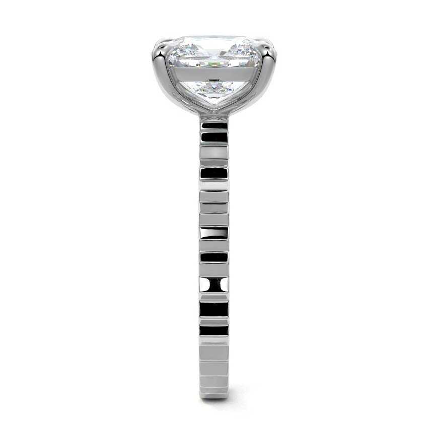 Silver Cushion Diamond Solitaire Engagement Ring with Textured Band