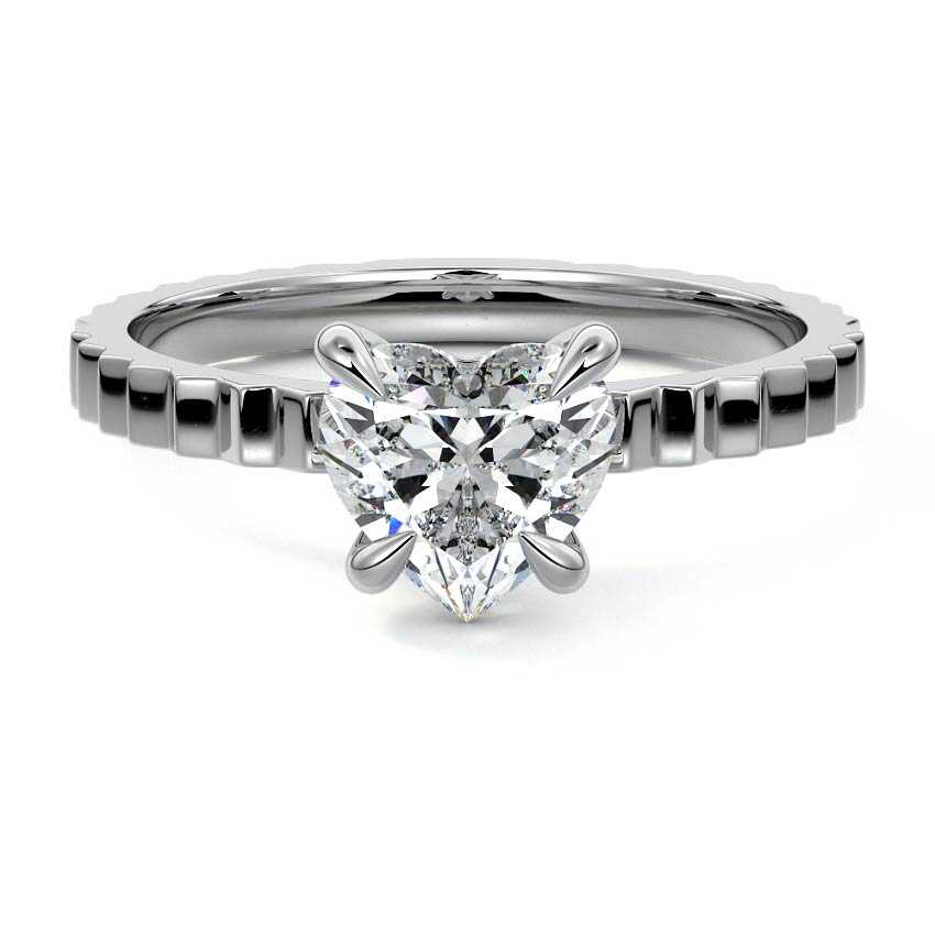 Silver Heart Diamond Solitaire Engagement Ring with Textured Band