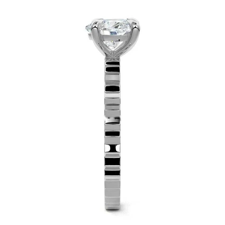 Silver Heart Diamond Solitaire Engagement Ring with Textured Band 