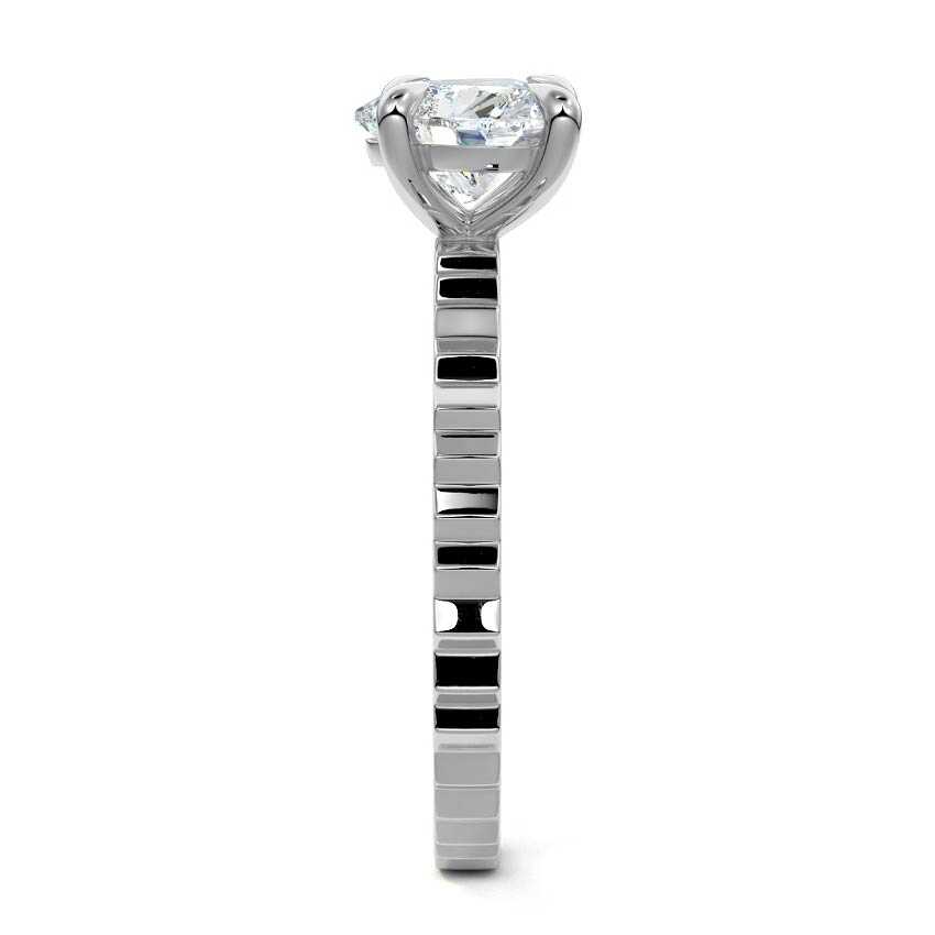 Silver Heart Diamond Solitaire Engagement Ring with Textured Band