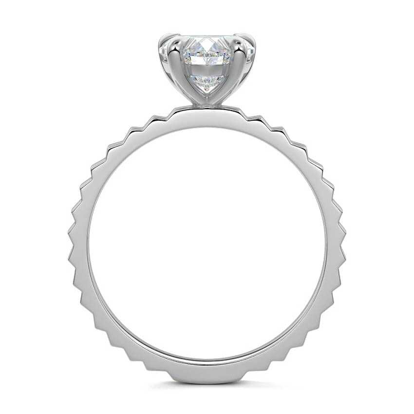 Silver Heart Diamond Solitaire Engagement Ring with Textured Band