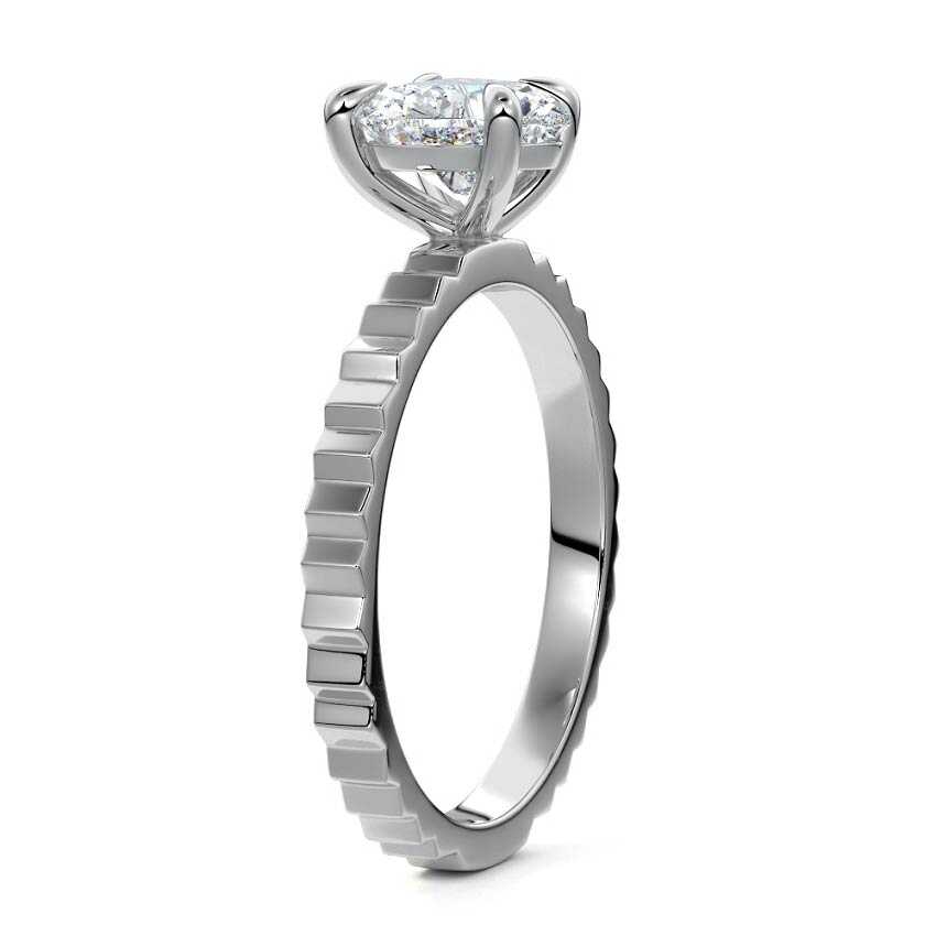 Silver Heart Diamond Solitaire Engagement Ring with Textured Band