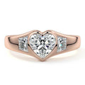 Rose gold Three-Stone Heart Diamond Bezel Engagement Ring with Trapezoid Side Stones