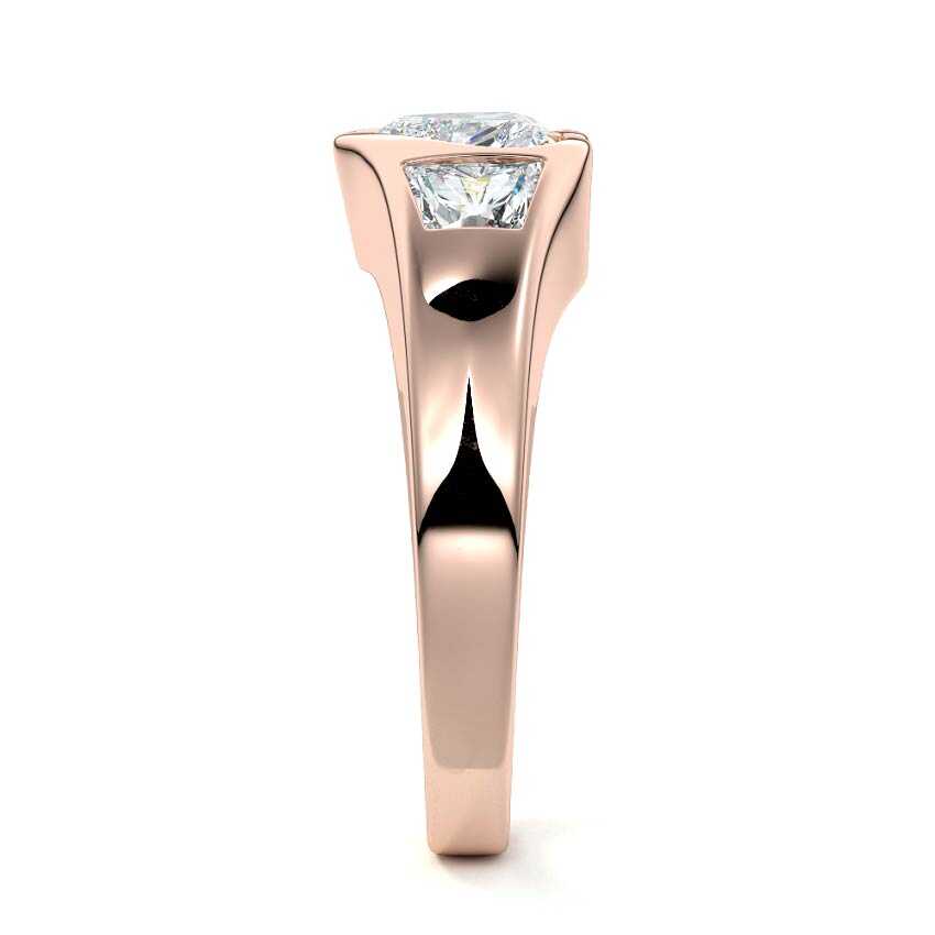 Rose gold Three-Stone Heart Diamond Bezel Engagement Ring with Trapezoid Side Stones