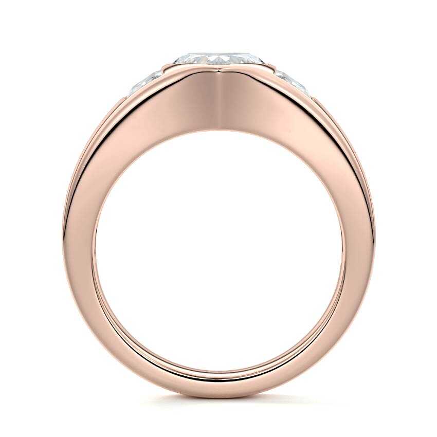 Rose gold Three-Stone Heart Diamond Bezel Engagement Ring with Trapezoid Side Stones