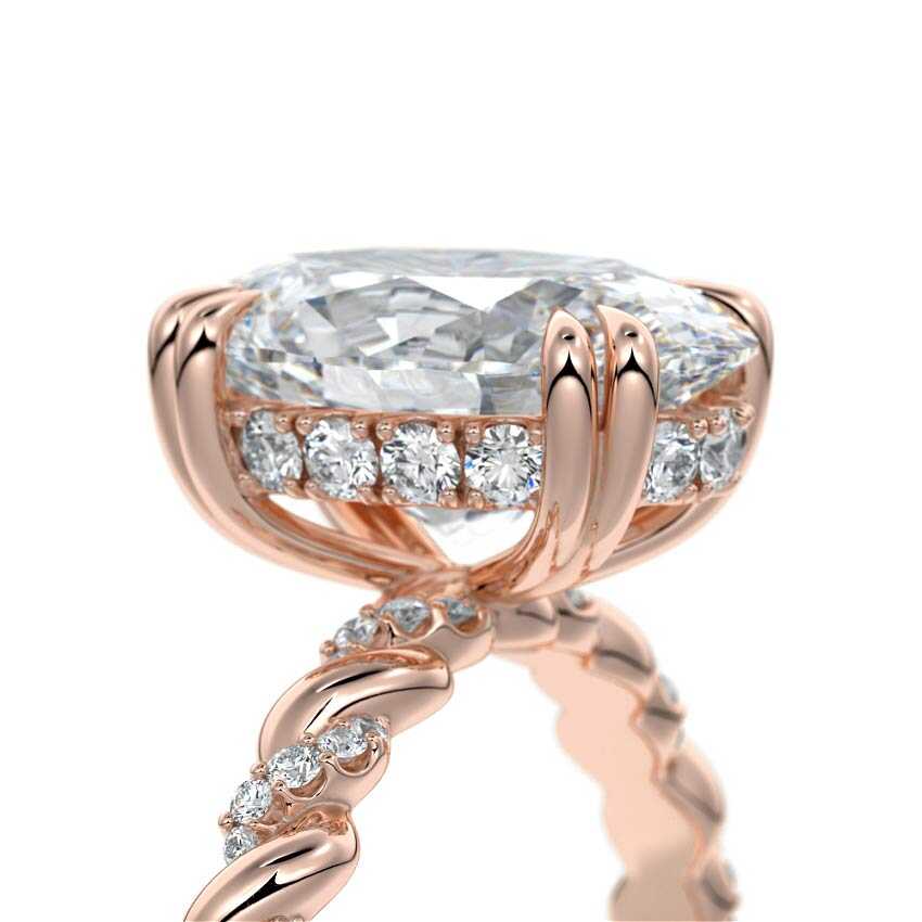 Rose gold Oval Diamond Hidden Halo Engagement Ring with Twisted Pavé Band