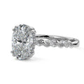 Silver Oval Diamond Hidden Halo Engagement Ring with Twisted Pavé Band