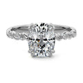 Silver Cushion Diamond Hidden Halo Engagement Ring with Twisted Pavé Band