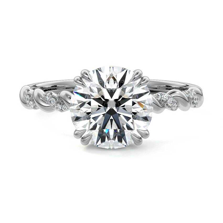Platinum Round Diamond Hidden Halo Engagement Ring with Twisted Pavé Band