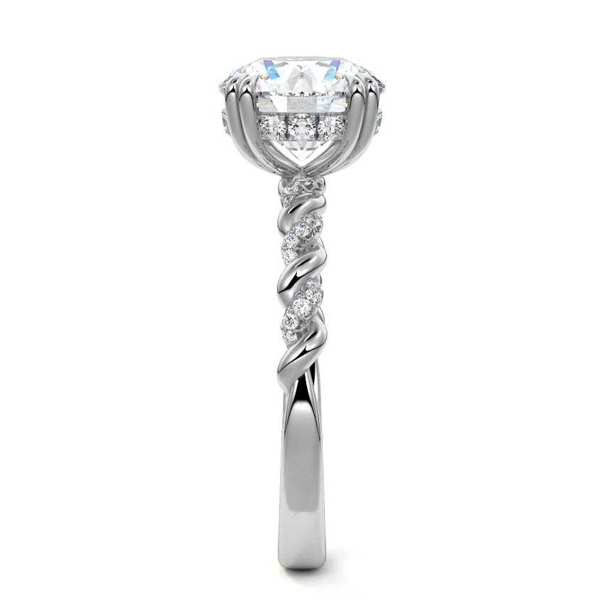 Platinum Round Diamond Hidden Halo Engagement Ring with Twisted Pavé Band