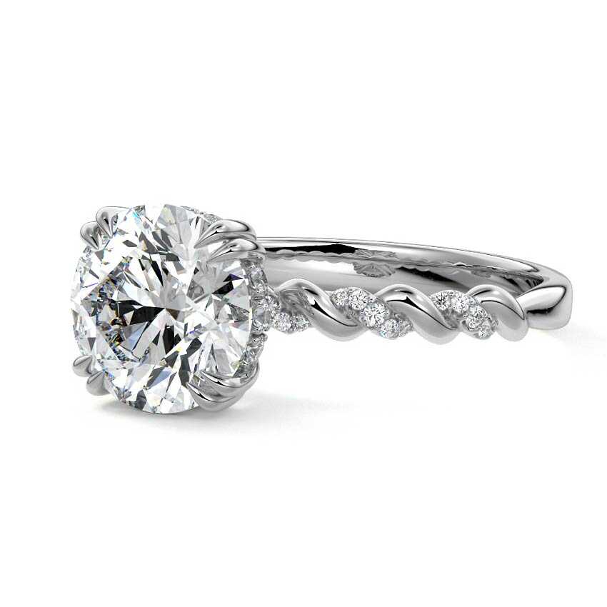 Platinum Round Diamond Hidden Halo Engagement Ring with Twisted Pavé Band