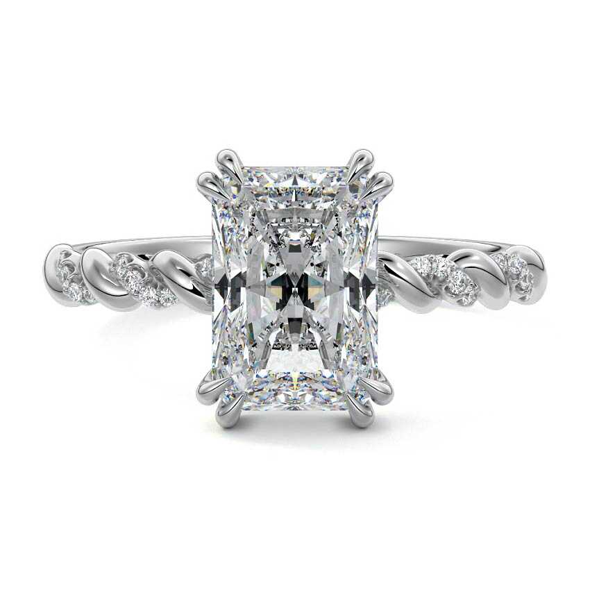 Platinum Radiant Diamond Hidden Halo Engagement Ring with Twisted Pavé Band