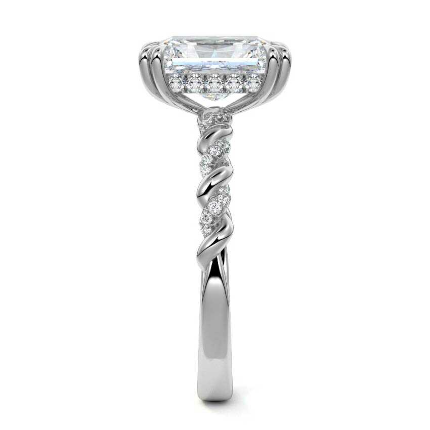 Platinum Radiant Diamond Hidden Halo Engagement Ring with Twisted Pavé Band