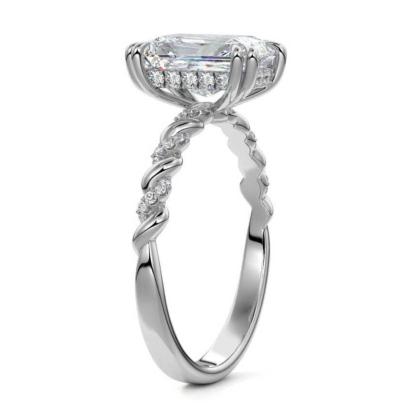 Platinum Radiant Diamond Hidden Halo Engagement Ring with Twisted Pavé Band