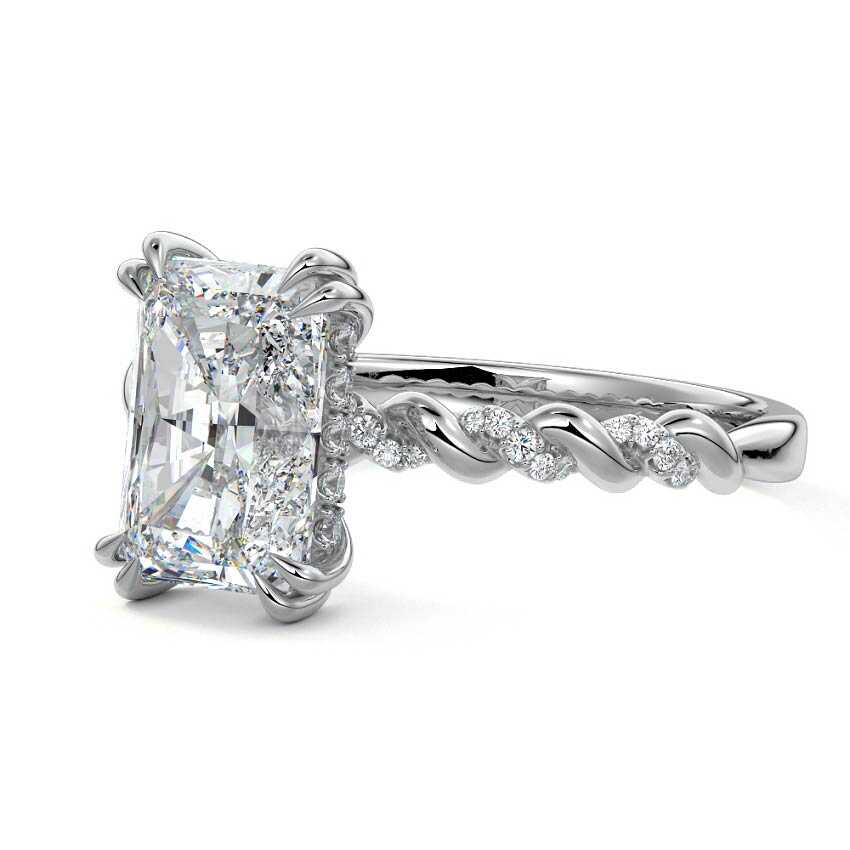 Platinum Radiant Diamond Hidden Halo Engagement Ring with Twisted Pavé Band