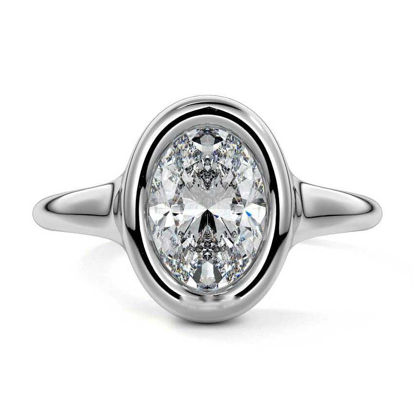 Silver Oval Diamond Solitaire Engagement Ring 