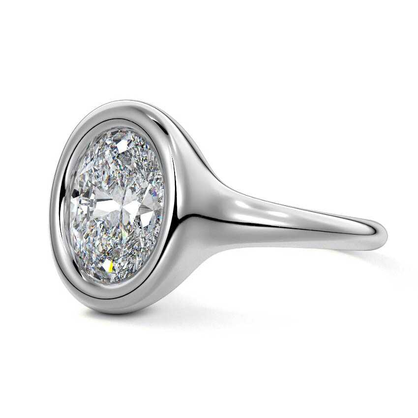 Silver Oval Diamond Solitaire Engagement Ring