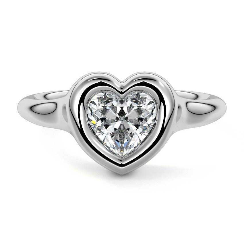 Silver Heart Diamond Solitaire Engagement Ring