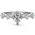 White gold Heart Diamond Side Stone Ring with Round Prong Set Accents