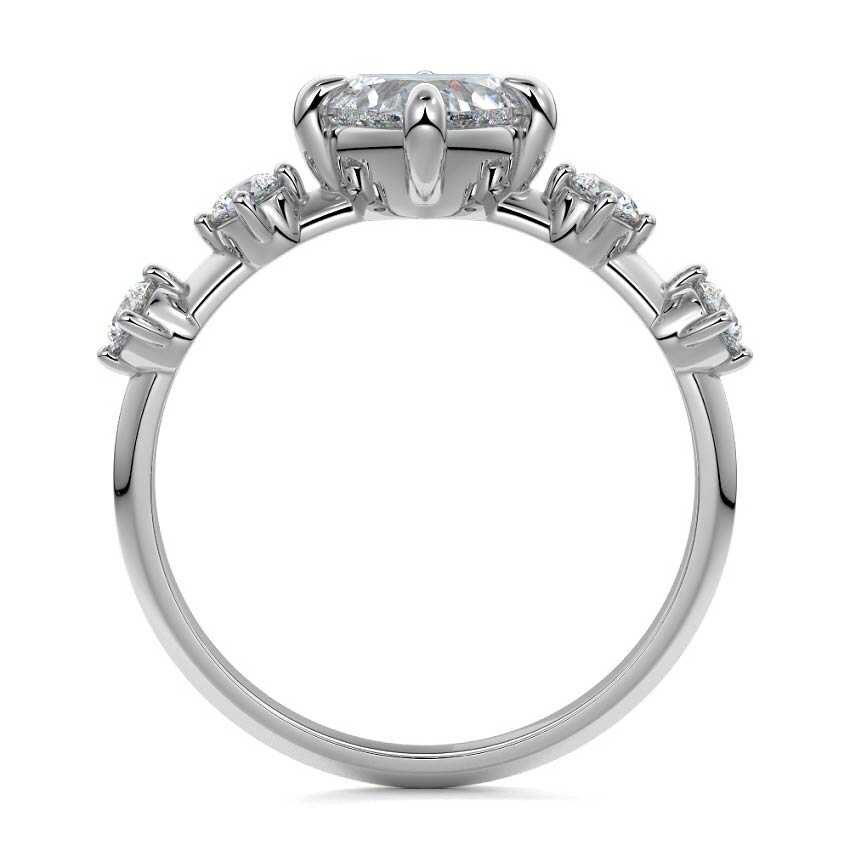 White gold Heart Diamond Side Stone Ring with Round Prong Set Accents