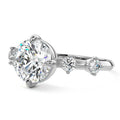 Silver Round Diamond Side Stone Ring with Round Prong Set Accents