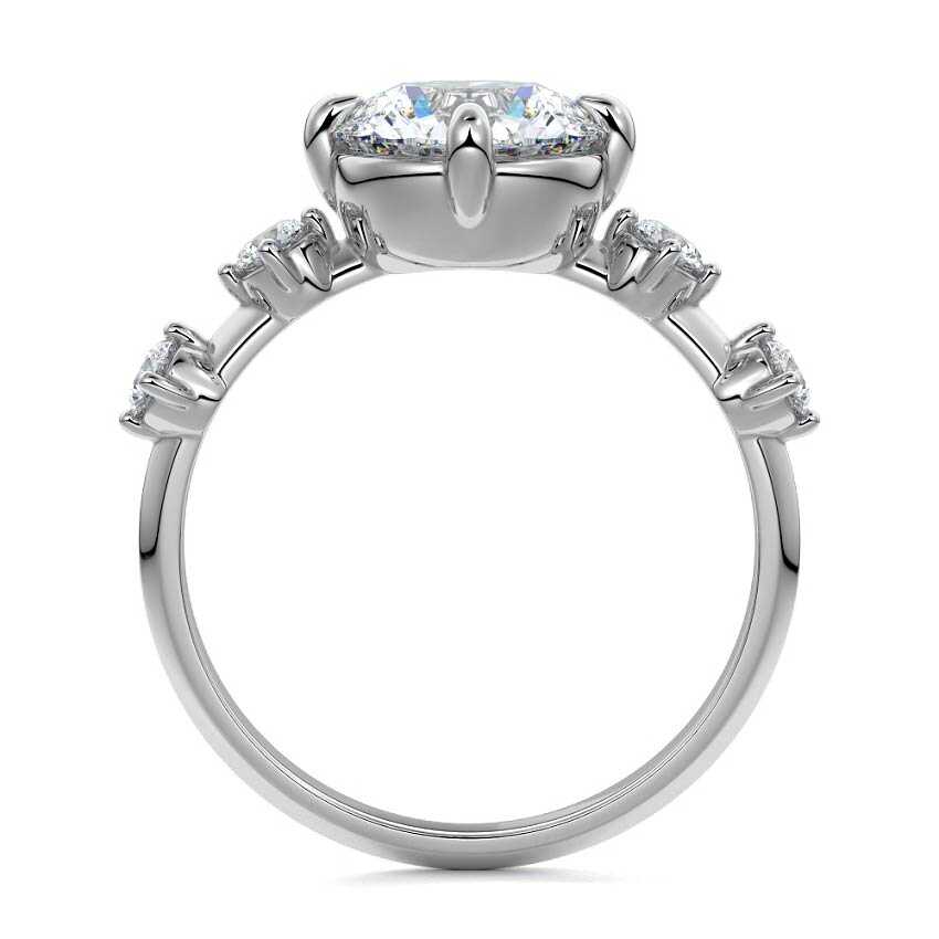 Silver Round Diamond Side Stone Ring with Round Prong Set Accents