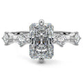 Silver Radiant Diamond Side Stone Ring with Round Prong Set Accents