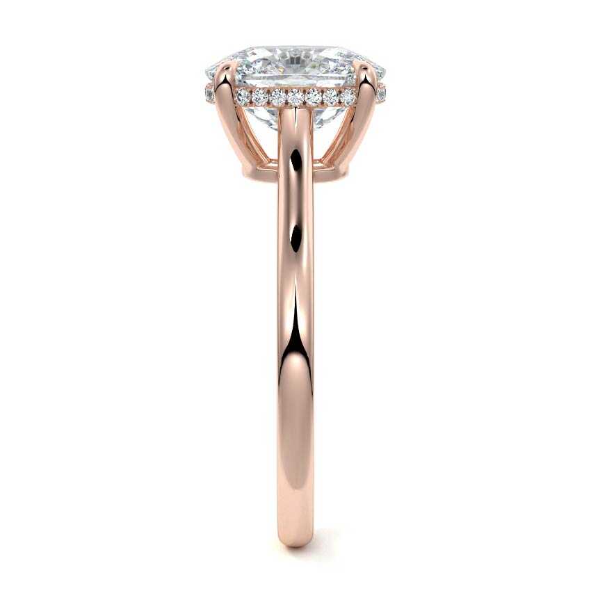 Rose gold Cushion Diamond Solitaire Engagement Ring with Hidden Halo