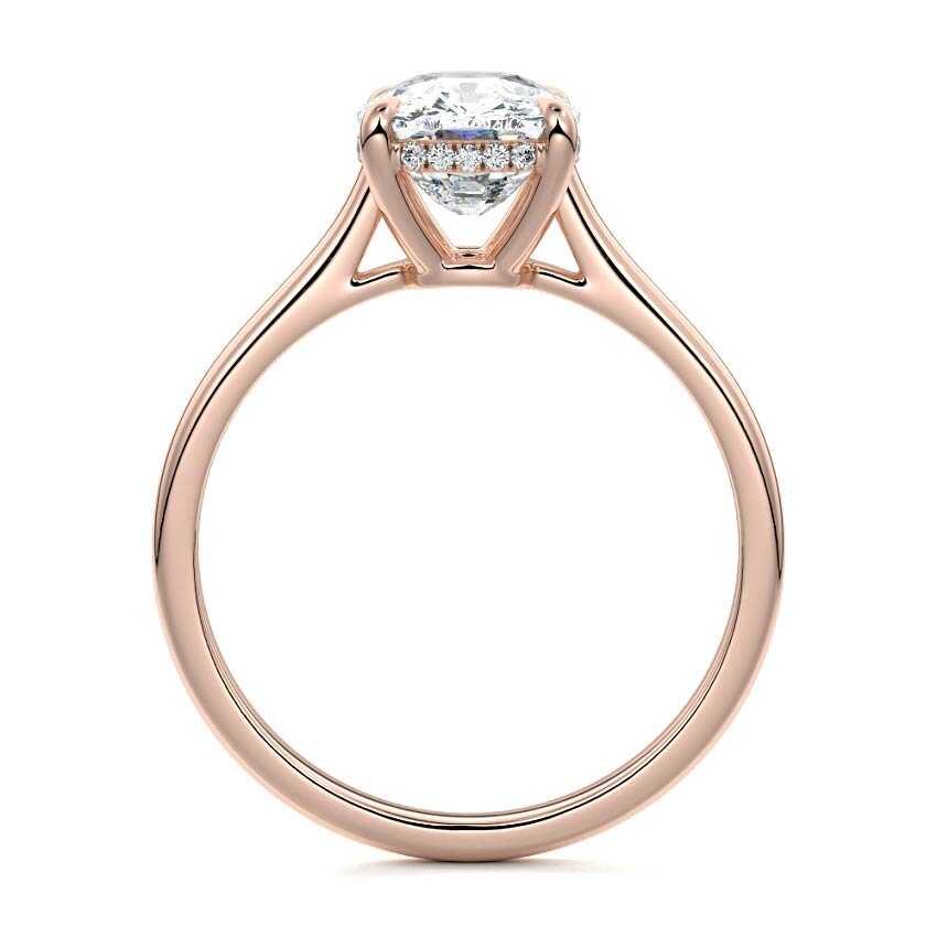 Rose gold Cushion Diamond Solitaire Engagement Ring with Hidden Halo