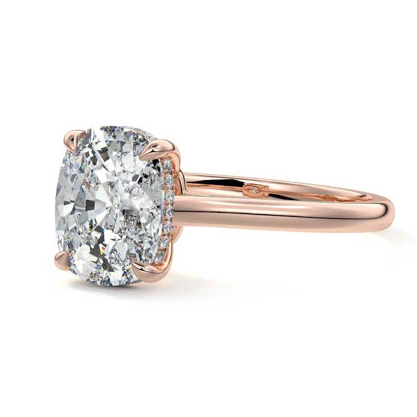 Rose gold Cushion Diamond Solitaire Engagement Ring with Hidden Halo