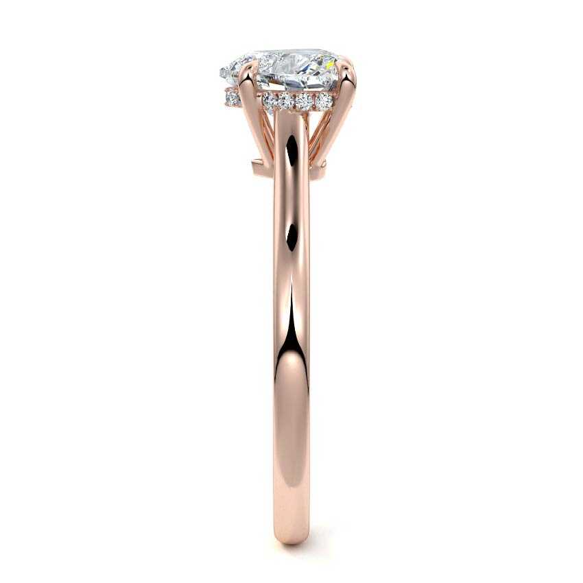 Rose gold Heart Diamond Solitaire Engagement Ring with Hidden Halo