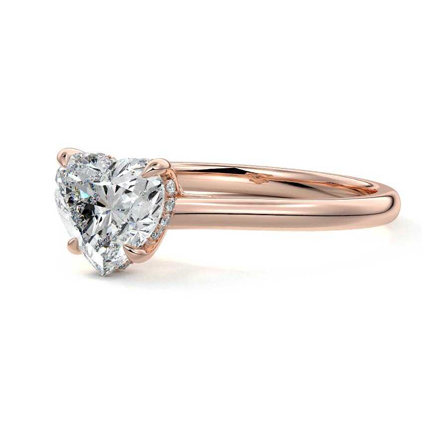 Rose gold Heart Diamond Solitaire Engagement Ring with Hidden Halo