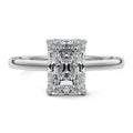 Silver Radiant Diamond Solitaire Engagement Ring with Hidden Halo